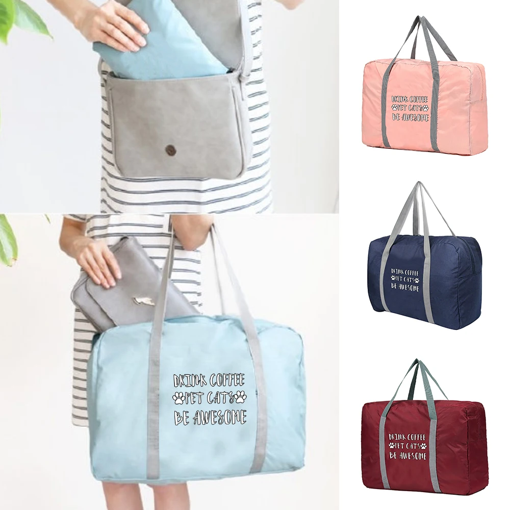 Sacos de viagem dobrável portátil roupas organizador bolsas femininas bebida café impressão duffle saco acessórios viagem saco de bagagem