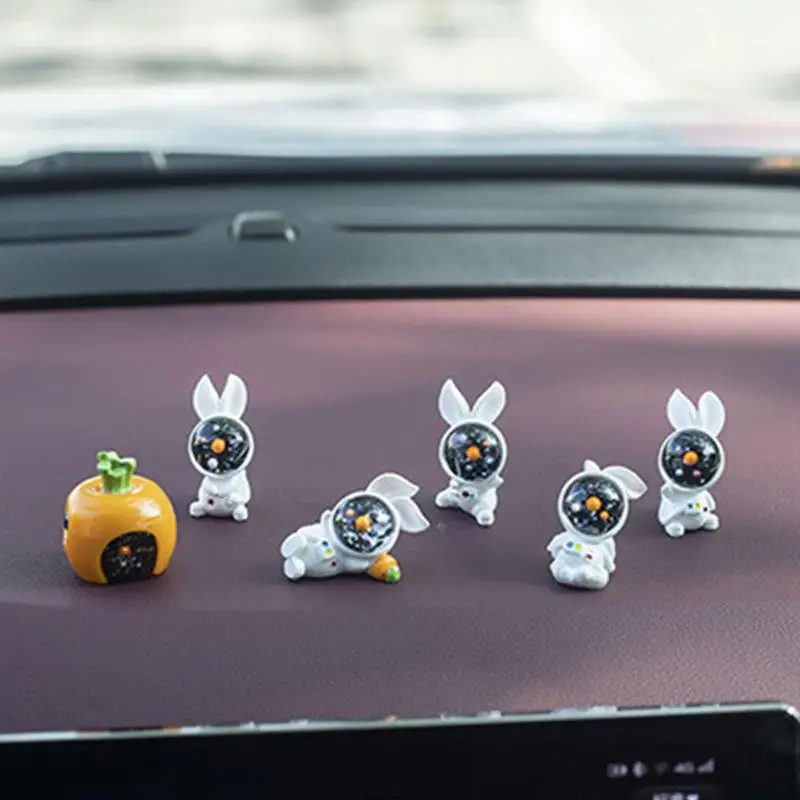 Cute Creative Animal Rabbit With Star Face Car Ornament Dashboard Decoration Kawaii Mini Figurine Auto Interior Accessories