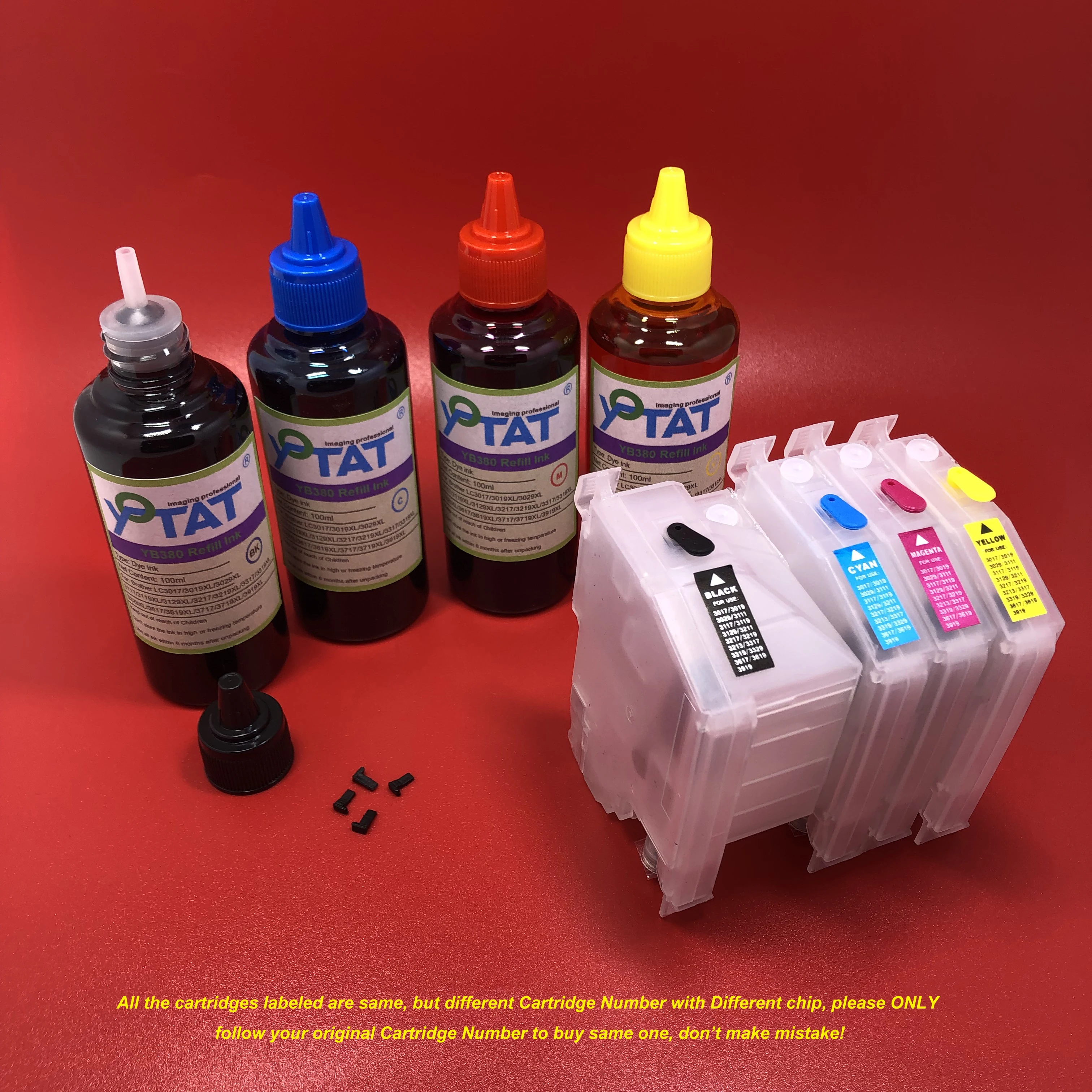 

YOTAT 4×100ml Dye ink +4Pcs Refillable ink cartridge LC3719XL LC3719 LC3717 for Brother MFC-J2330DW MFC-J3930DW Printer