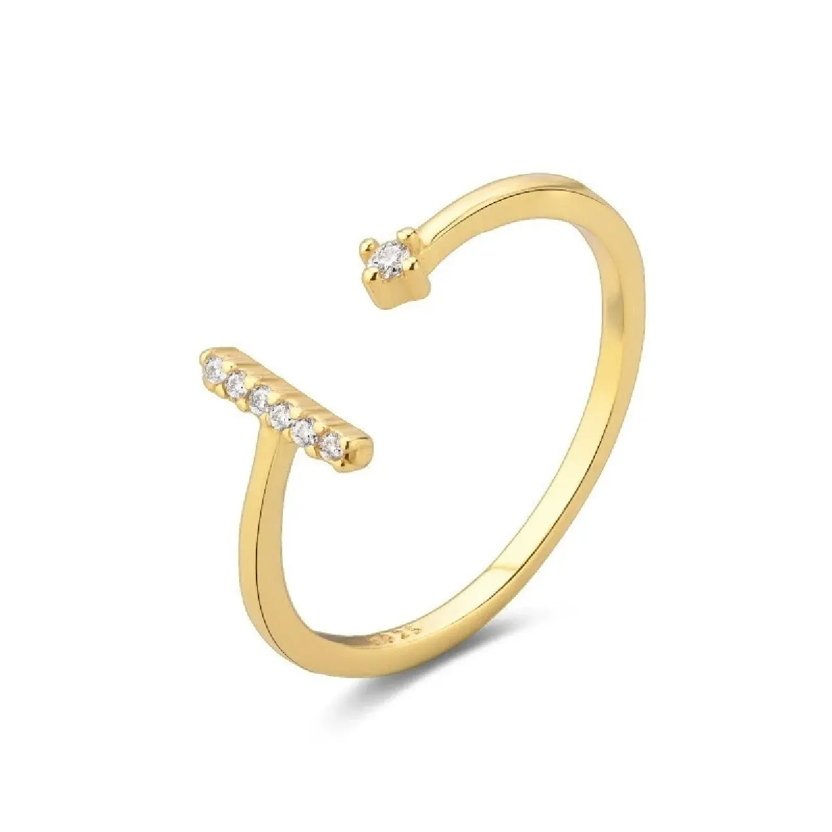 Bague ouverte minimaliste en forme de T avec zircone, style américain, pour femme, bijoux empilables de luxe léger, vente en gros