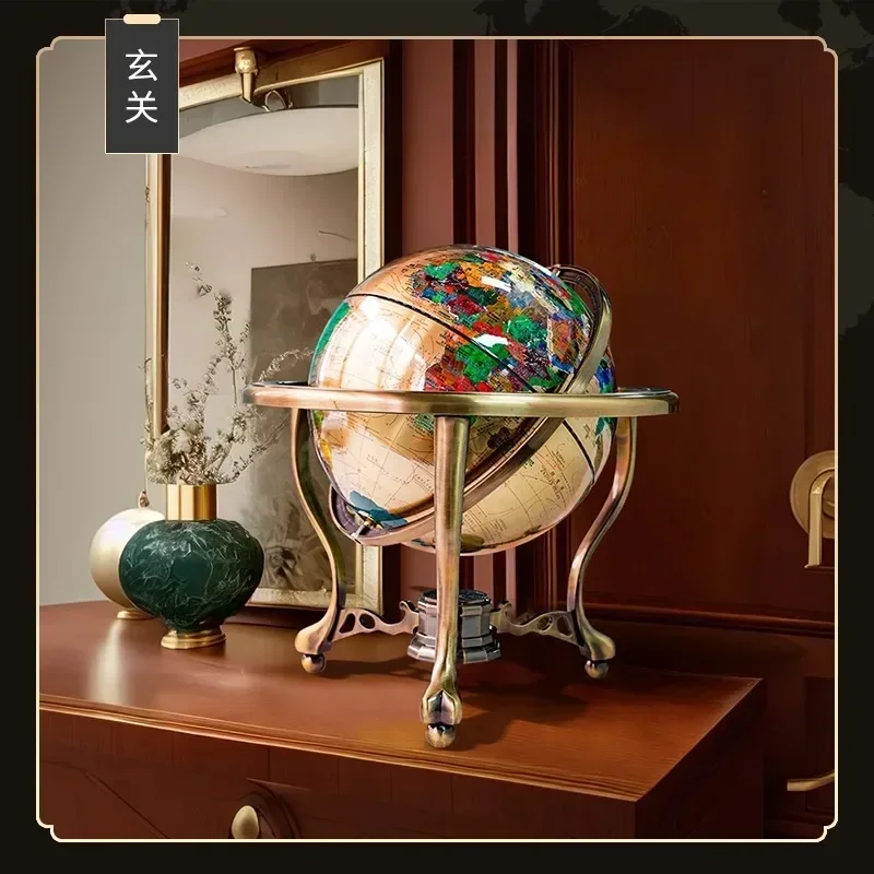 European style pure copper globe in Chinese and English, desktop handicraft accessories