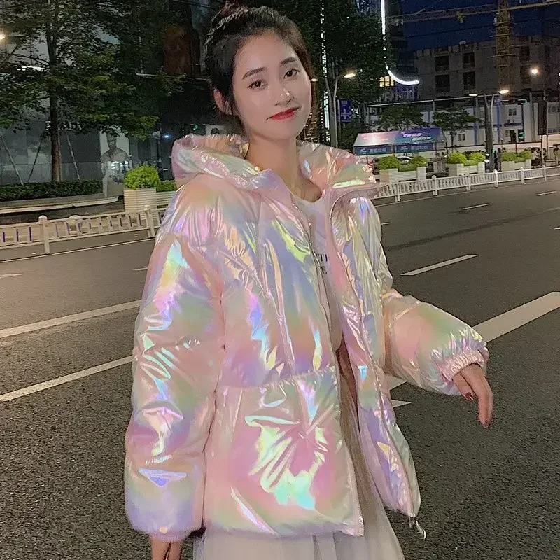 Tpjb novas mulheres parkas inverno laser grosso casual coreano doce completo cintura alta zíper solto meninas parkas casaco