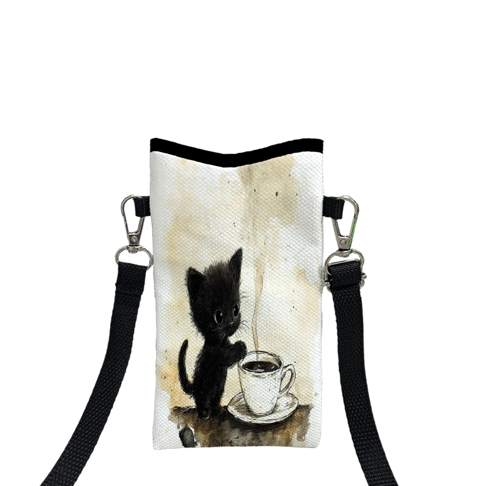 

Coffee Tea Kitty Poster Art Phone Wallet with Adjustable Shoulder Strap Unisex Design for Daily Use,Travel,Gift3.26