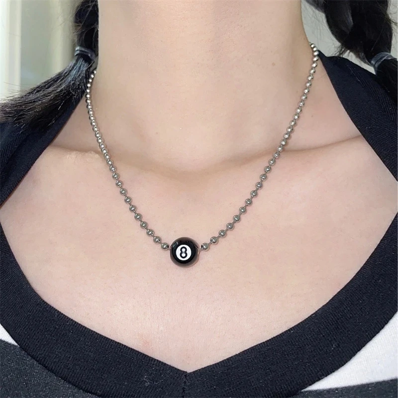 Punk Creative Black 8 Pendant Beads Necklace For Women Men Hip Pop Unusual Titanium Steel Neck Chains Fashion Grunge 90s Jewelry