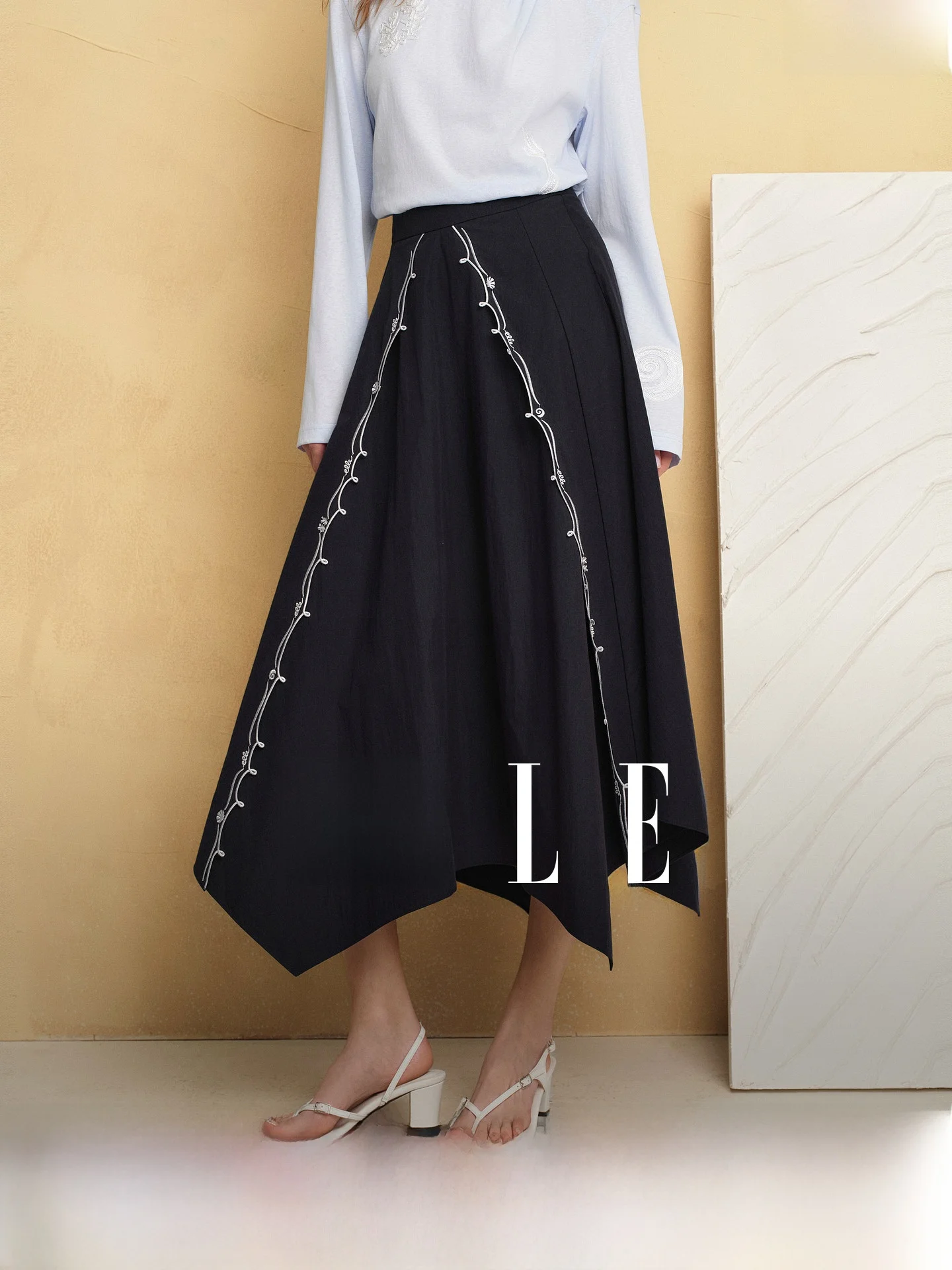 Elle Collaborative Irregular Color Block Half-length Skirt Women's Autumn New Style Elegant Drapey Long Skirt A-line Silhouette