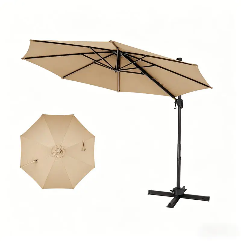 Parasol cantilever 3x3M avec 8 baleines et manivelle lisse, réglable sur 6 positions et rotatif à 360° °   Rotatif, protection solaire et résistant à l'eau, beige