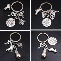 Girl Figure Skating Winter Sports Gifts Inspirational Metal Keyring DIY Charm Big/Litter Sister Skates Snowflake Keychain P72