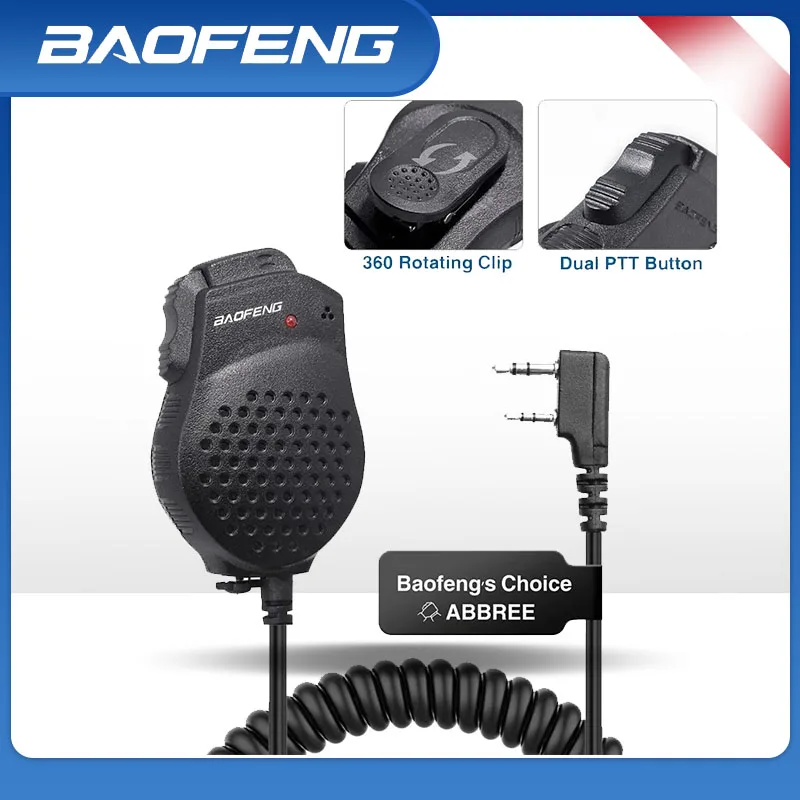 Baofeng UV-82 Dual PTT Speaker Mic Microphone 2 Pin K Plug For Baofeng UV-8D UV 82 UV82 Portable Radio Walkie Talkie BF-UV82