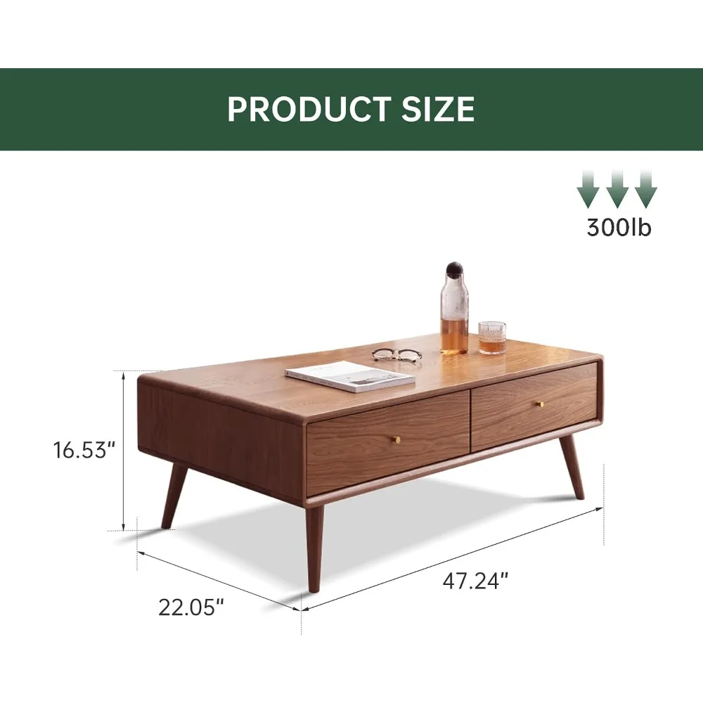 Fully-Assembled 100% Oak Wood Coffee Table with Storage for Living Room