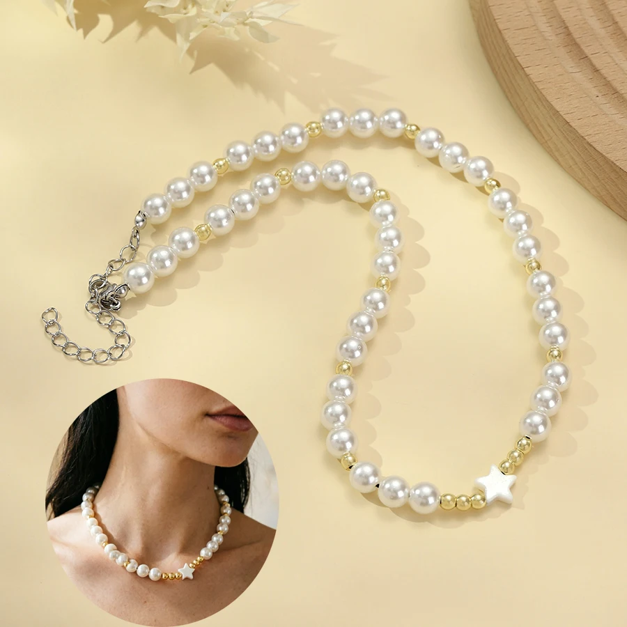 Noter Elegante modische Halskette für Damen, verstellbar, mit Perlen verziert, Halsaccessoire, Urlaub, vielseitiger Schmuck – Detail 1
