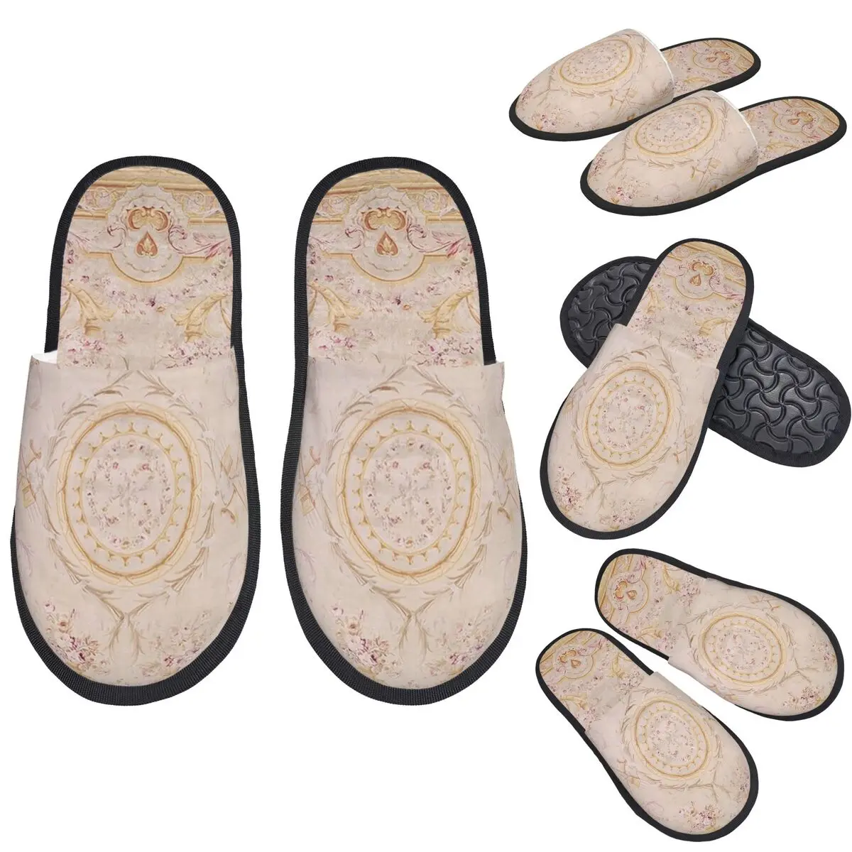 

Custom Antique French Aubusson Rug Print Slippers Memory Foam Warm Soft Women House Slipper Bedroom Cozy Shoes