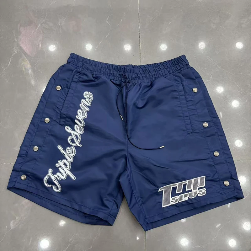 

Triple Sevens 2 Piece Set Blue Print Embroidery Graphic Shirt Shorts Streetwear Casual Sportswear Men
