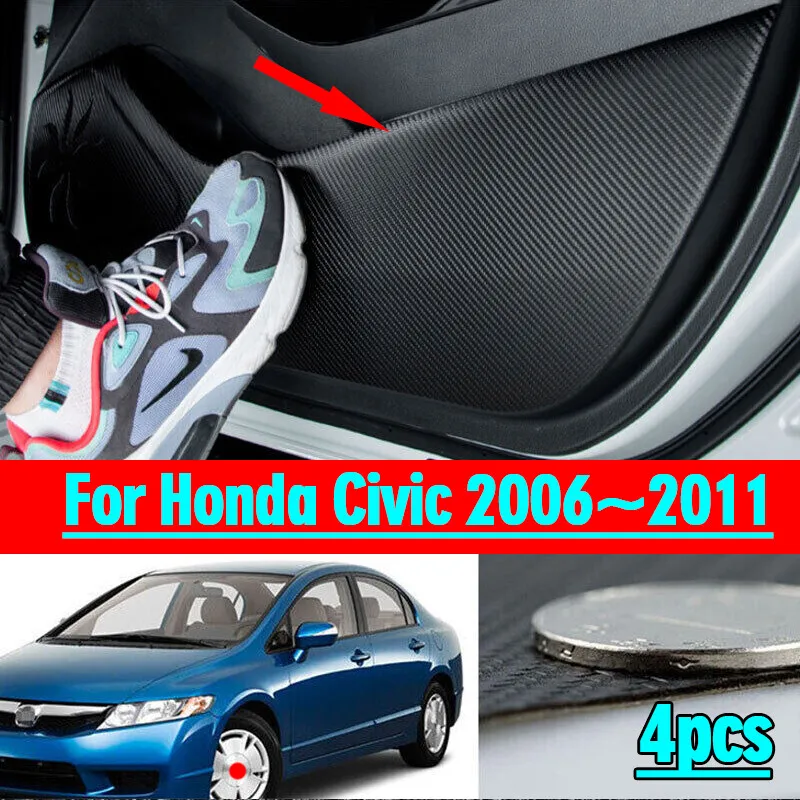 

For Honda Civic 2006~2011 Carbon Fiber Leather Door Anti~Kick Panel Cover 4PCS
