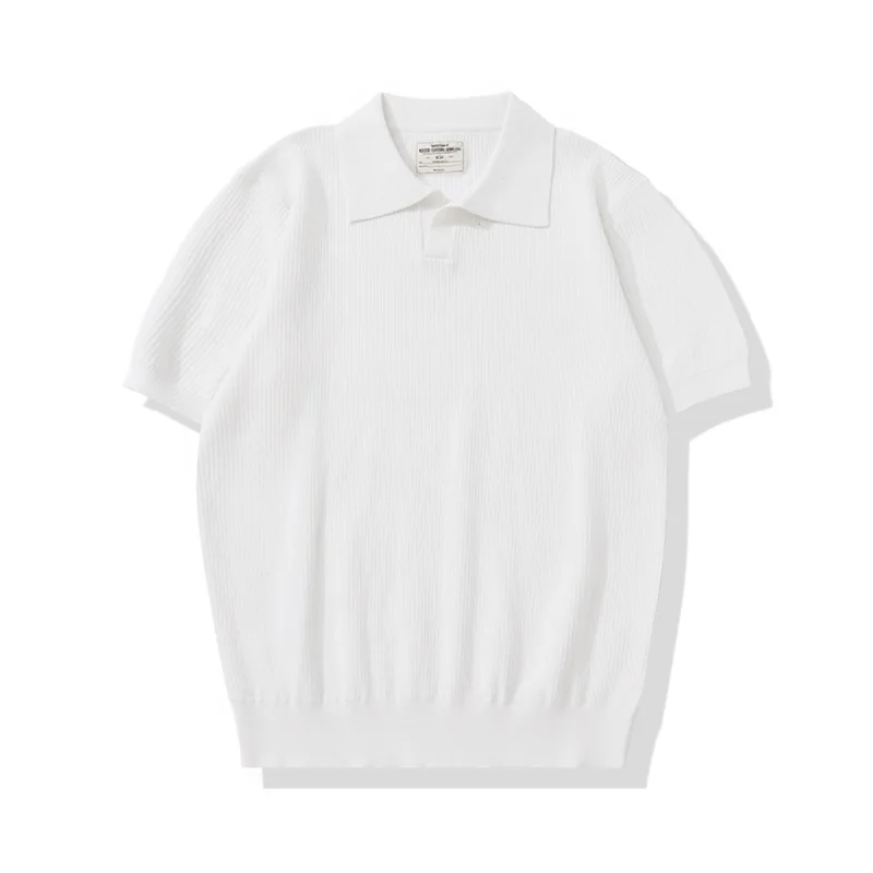 New Seagull Collar Italian Polo Solid Color Short Sleeve Pit Strip Knitted Polo Shirt Old Money Style