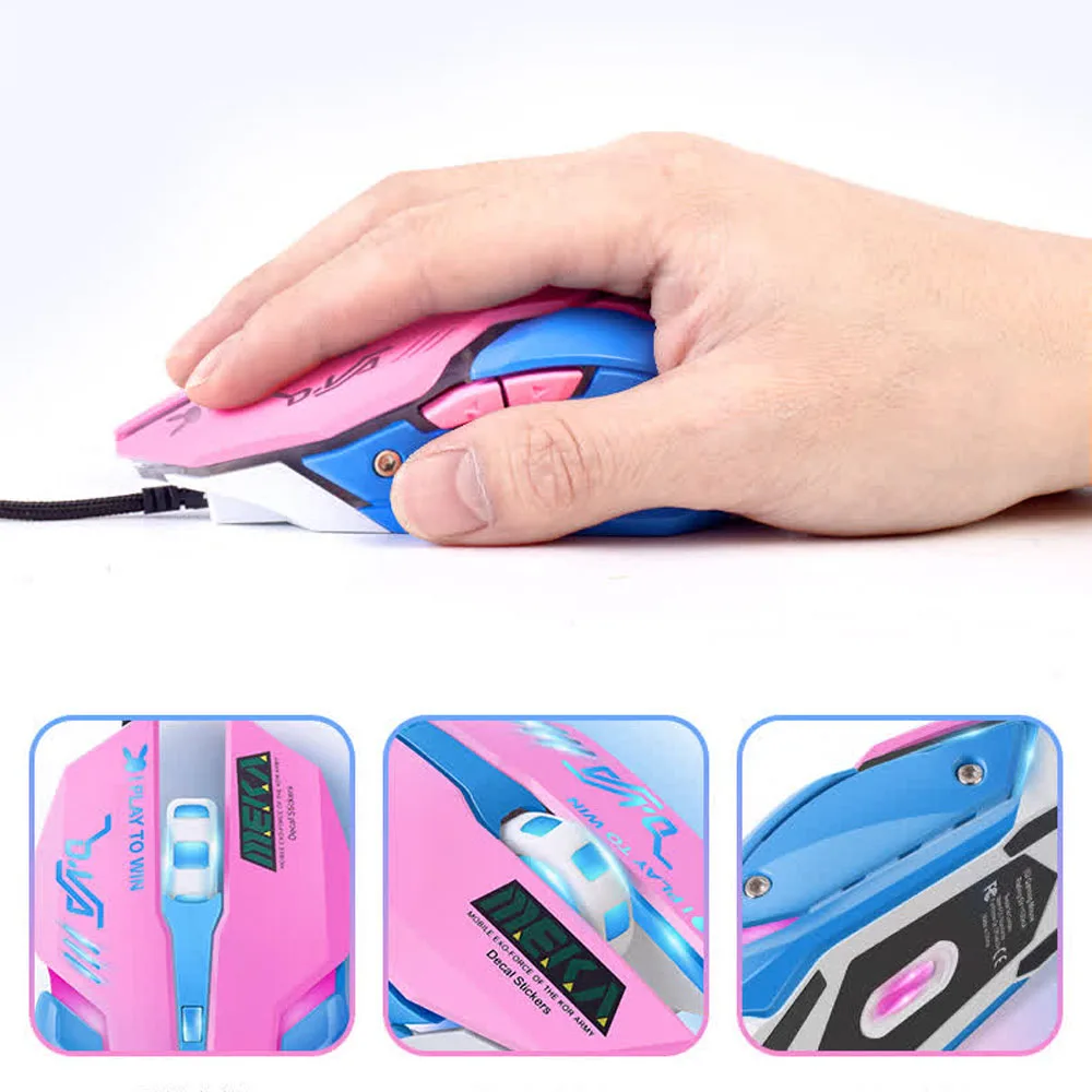 OW DVA Różowa Mysz Biurowa dla Dziewczyn, Podświetlana, Konkurencyjna, Kurczak, Śliczna, Przewodowa Mysz do PC Laptopa CF Overwatch — zdjęcie produktu 3