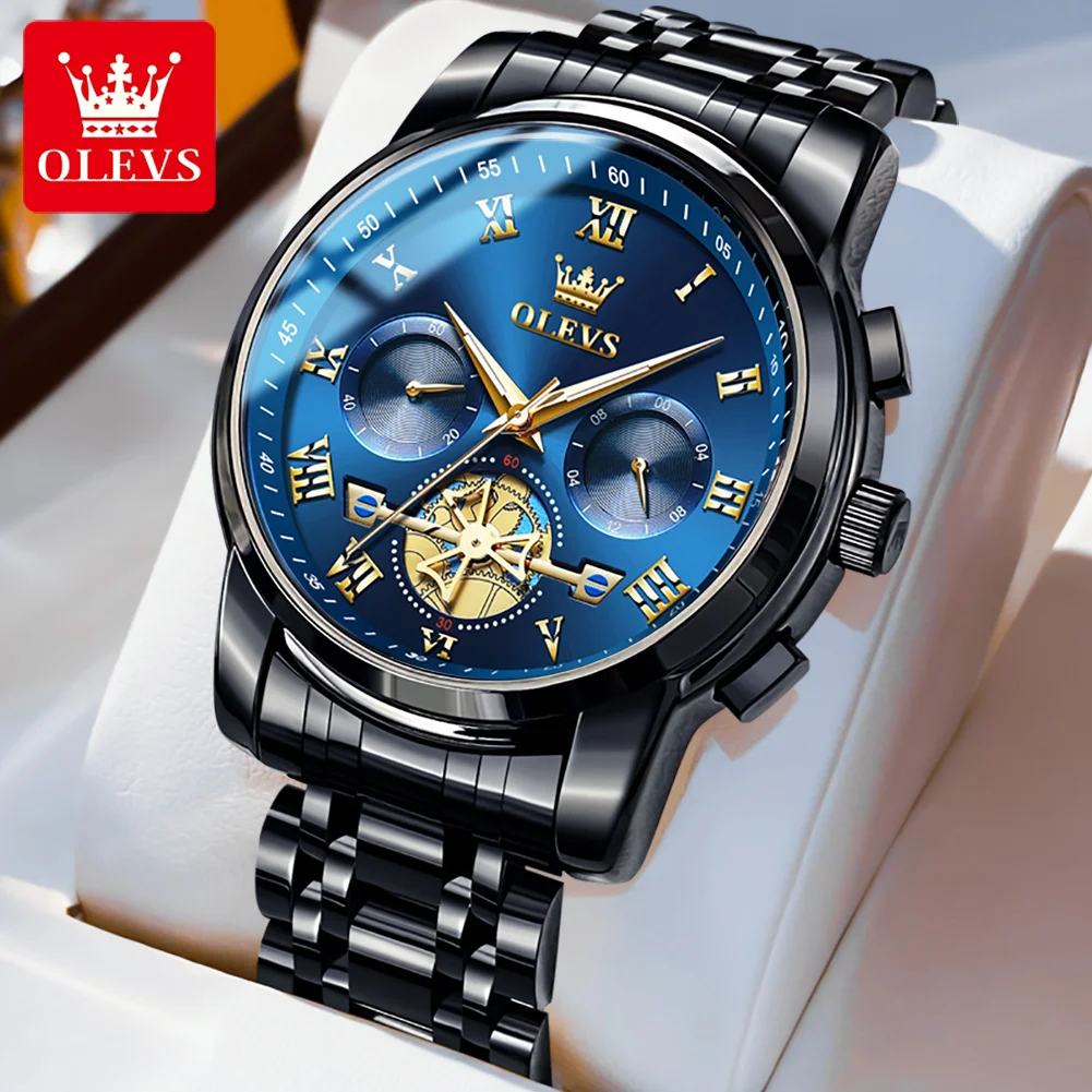 

OLEVS 2859 Flywheel Design Chronometer Dial 24 hour Moon Phase Chronograph Waterproof Luminous Men's Quartz Wristwatches