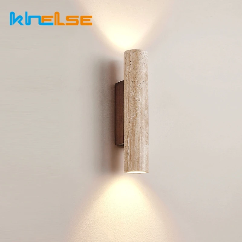 Retro Yellow Travertine LED Wall Lamp E27 Wabi Sabi Stone Bedroom Bedside Light Decor Corridor Aisle Sconce Lighting Fixtures