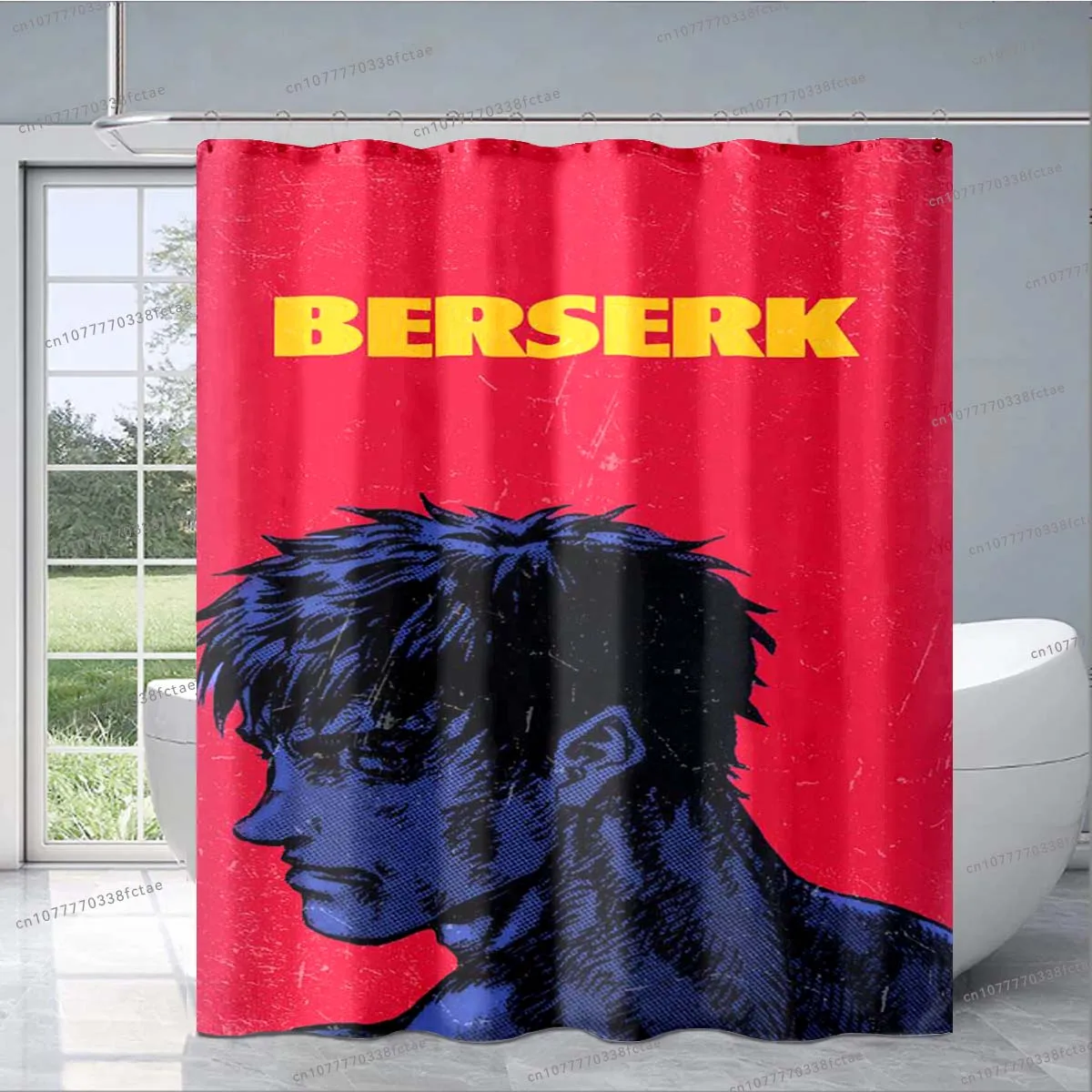 Berserk Anime Red Shower Curtain Japanese Horror Anime Cartoon Shower Curtain Adult Children\'s Bathroom Personalized Decoration