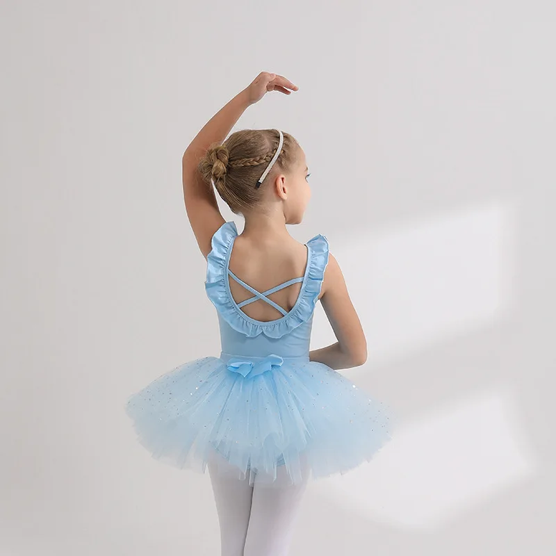 Justaucorps de gymnastique pour enfants filles, vêtements de danse Bailarina, Costume à bretelles, jupe bouffante en maille, vêtements de danse de Ballet, Performance pour enfants