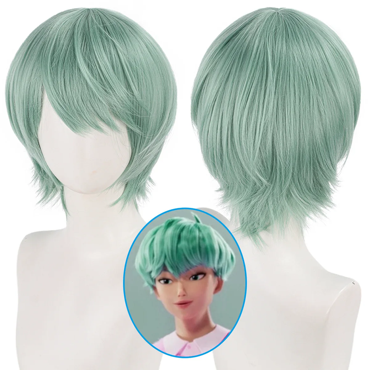 

Baby Cosplay Wig Anime Kpop Green Short Hair Accessories High Temperature Wire Hair With Wig Cap For Women