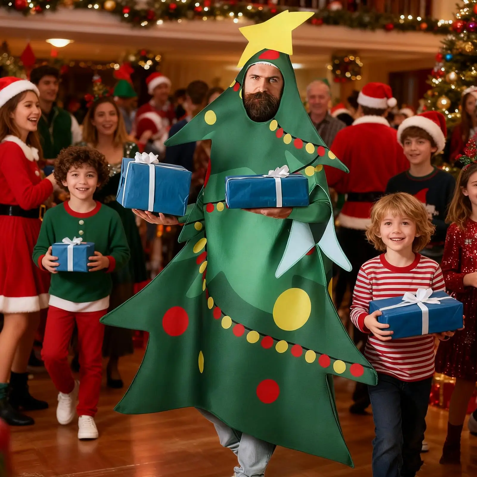 زي شجرة الكبار فرحان تنفس شجرة عيد الميلاد تأثيري الملابس للبالغين لمرحلة عيد ميلاد جمع الممثلين صديقها