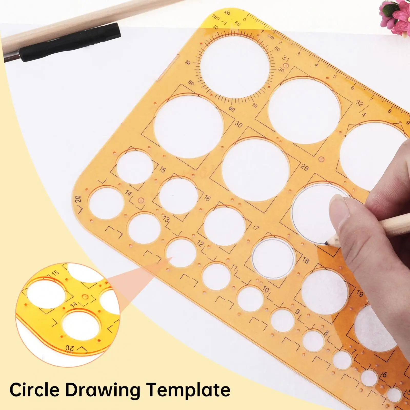 2 pcs PVC Multifunctional Practical Circles Template for Drawing, Orange Circles Stencil Measuring Tools
