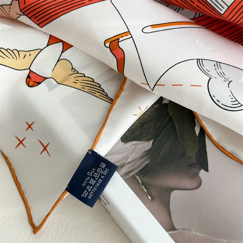 14MM Silk Scarf 135CM Hand-Rolled Shawl Head Hair Bag Bandanas Large Shawls Summer Spring Accessories Gift view 6