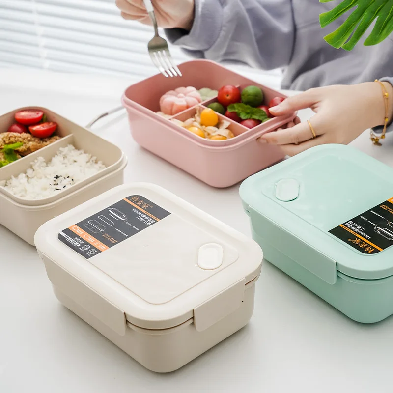 

Bamboo fiber student plastic lunch box, sealed multi-grid microwave oven bento box office lunch box