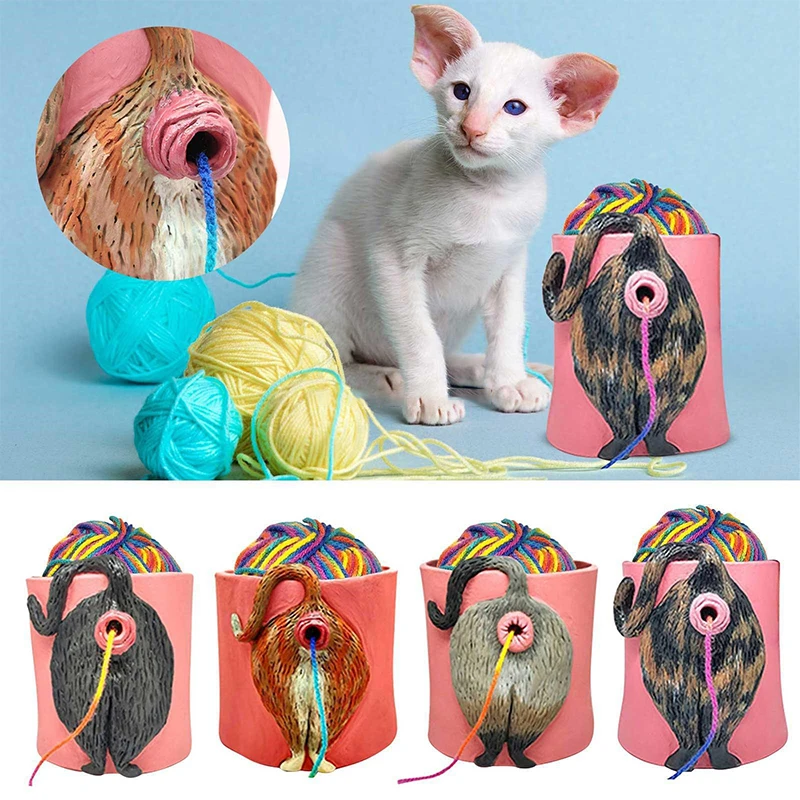 

Funny Yarn Bowls For Crocheting Knitted Cat Butt Wool Ornament Craft Knitting Bowl