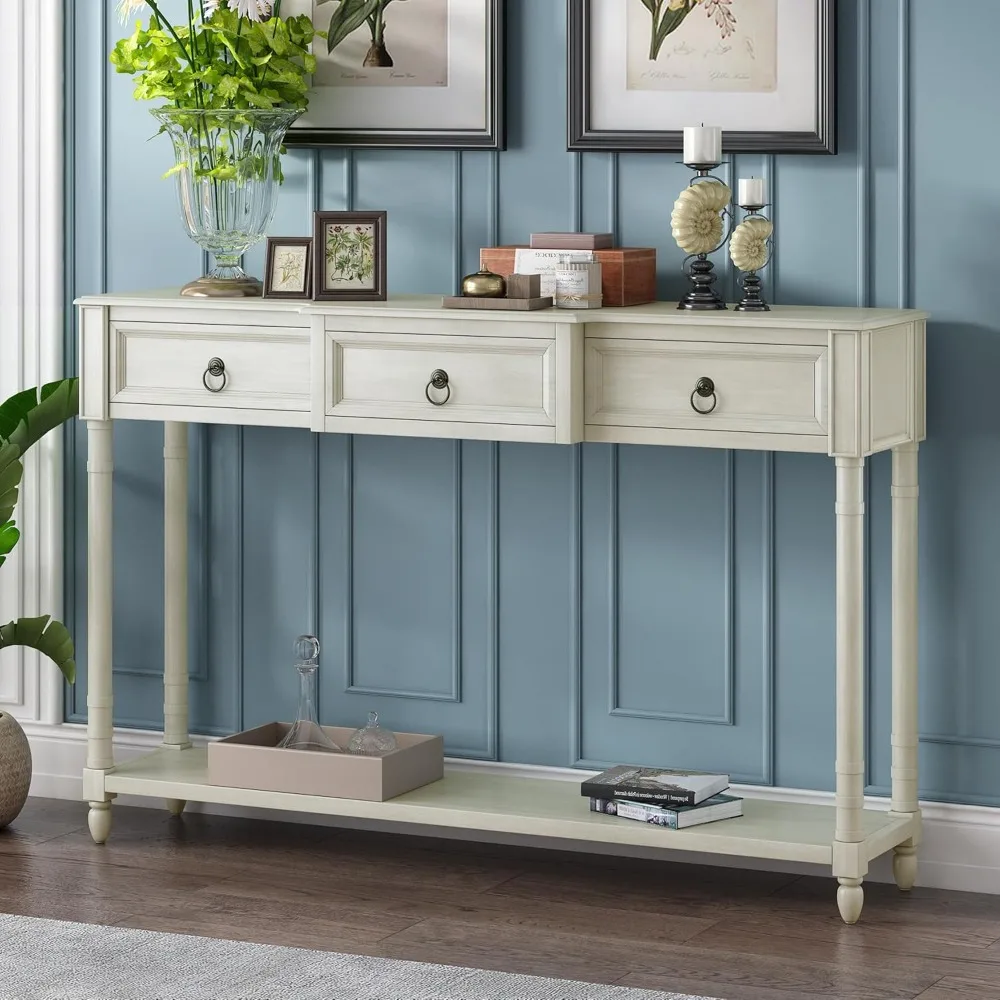 

Console Sofa Table Sideboard with Drawers and Long Shelf for Living Room, Entryway/Hallway, Sideboard, Antique White
