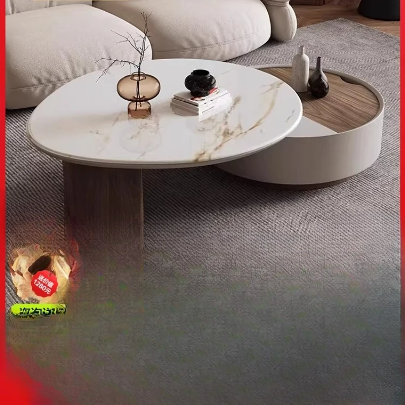 

Wabi-sabi cream-style round slate coffee table Living room home minimalist light luxury tea table