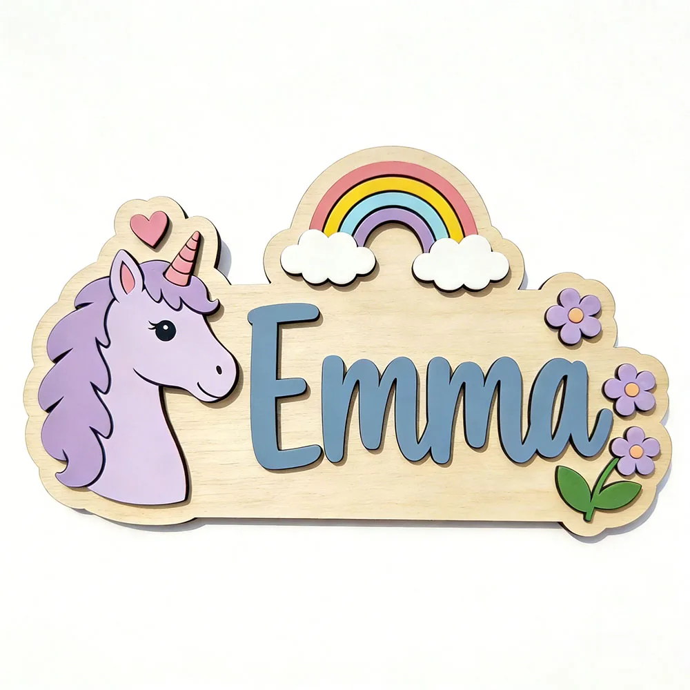 Customizable Magical Unicorn Name Wooden Sign 3D Letter Door Plaque for Kids Playroom Girls Bedroom Wall Decor Perfect Birthday
