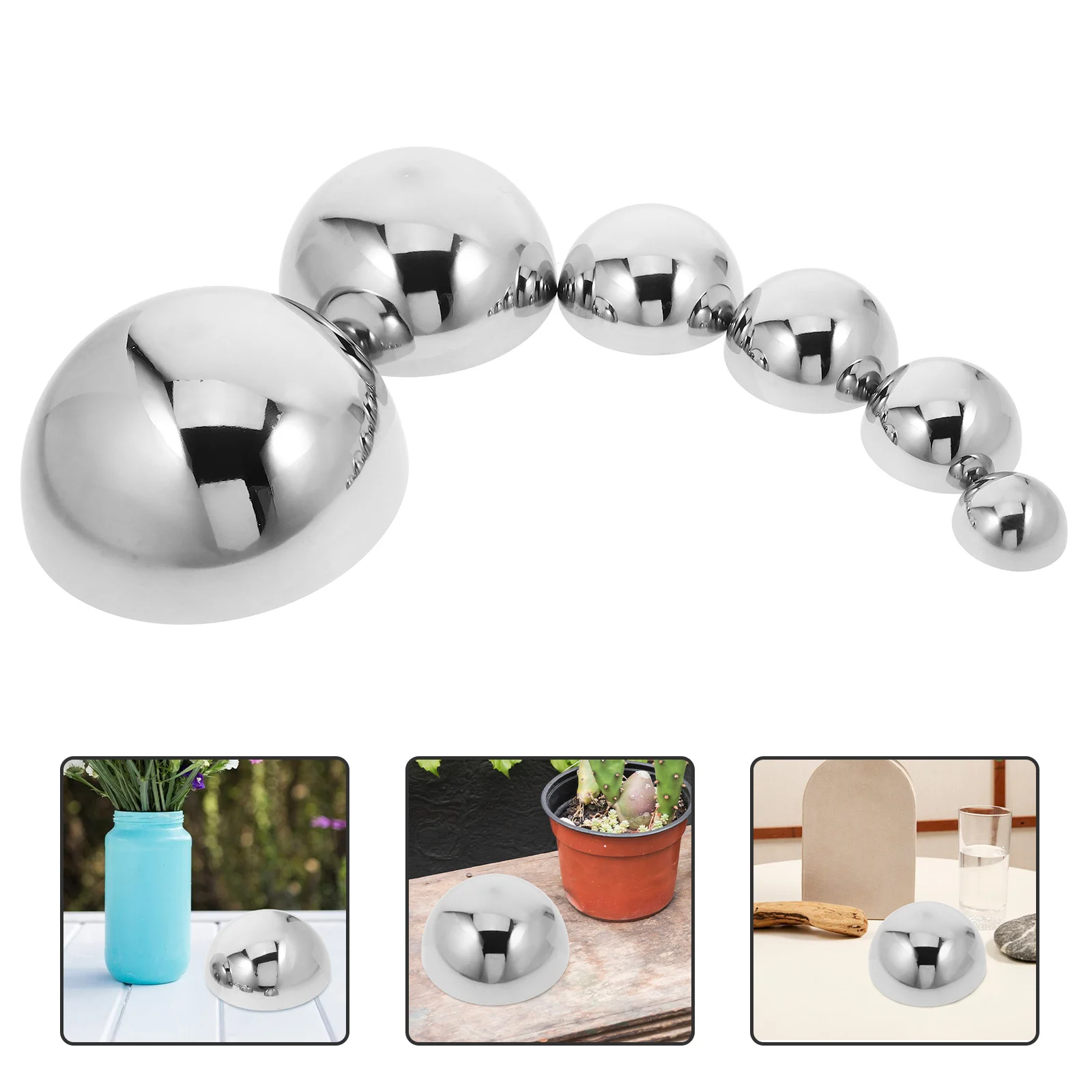 

6Pcs Polished Stainless Steel Hemisphere Gazing Balls Hollow Mirror Reflective Garden Decorative Outdoor Sphere