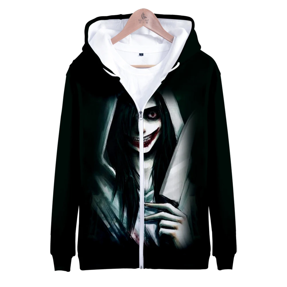 Anime Jeff The Killer 3D Print Zip Up Women/Men Hoodie Sweatshirt Boys Girls Streetwear Hip Hop Zipper Hooded Jacket Outerwear