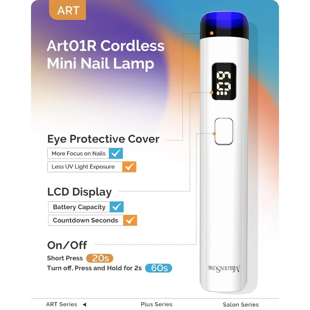 Rechargeable Mini UV LED Nail Lamp Cordless Portable with LCD Display Eye Protection Cover Flash Curing Light for All Soft Gels Rhinestone Glue and Liner Gel