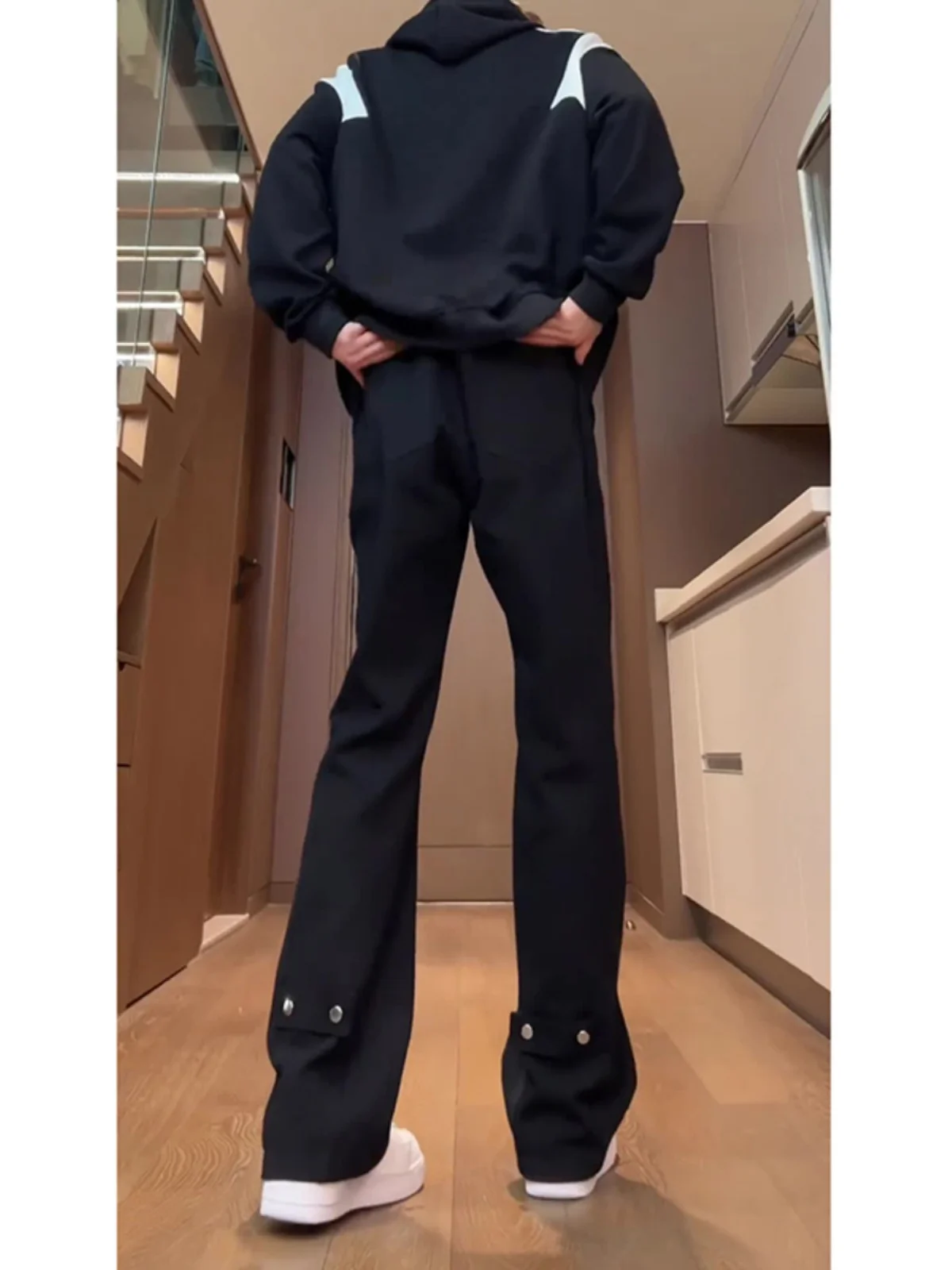 

Black Workwear Jeans Men's Tall Leg Lengthening OOTD Pants American High Street Slim Version Vibe Flared Trousers Casual Pants