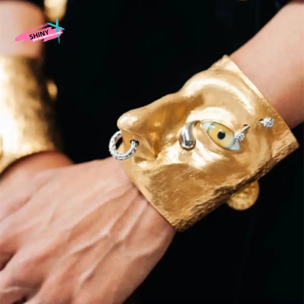 

Metal Exaggerated Open Bangle Vintage Five Senses Alloy Plated Eyes Bracelets Unique Europe American Style