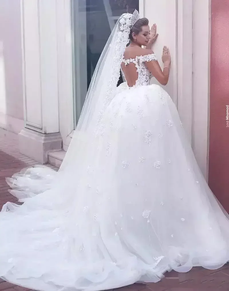 Vestidos de novia de encaje con hombros descubiertos, modernos, personalizados, con espalda descubierta, vestido de novia de talla grande, 2023