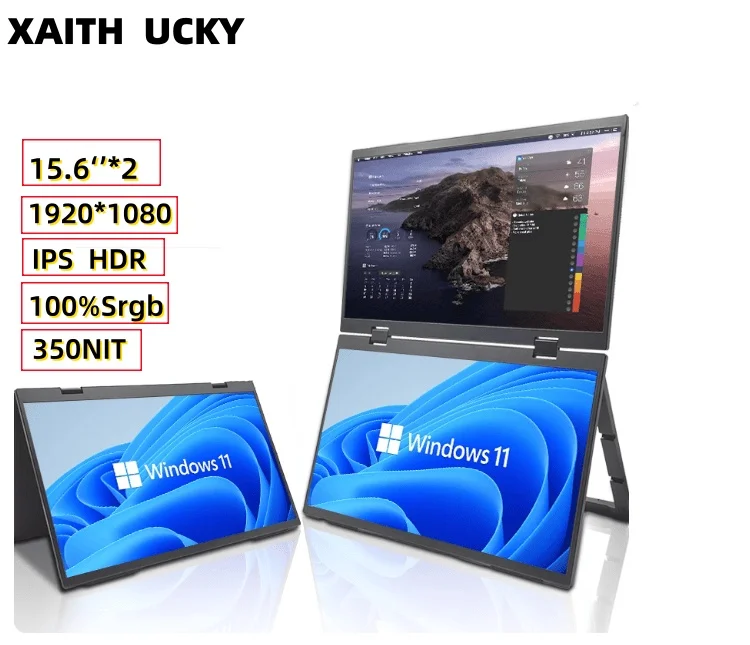 Портативный двойной монитор XAITH UCKY 15,6 дюйма FHD 1080P IPS, расширитель экрана для ноутбука, USB-C HDMI, Plug and Play, совместим с Mac