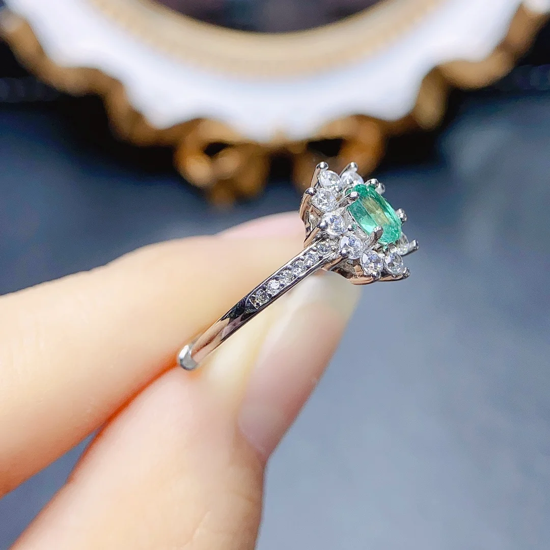 FS 3*5 Natural Emerald Gemstone Fashion Flower Ring for Women Real 925 Sterling Silver Charm Fine Weddings Party Jewelry MeiBaPJ