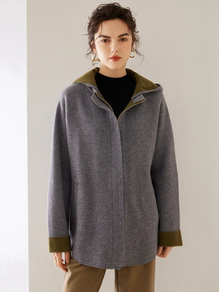 Women Mid-Long Cardigan 100% Goat Cashmere Zipper Sweater Fashion Air Layer Cashmere Knitwear Autumn Winter Thick Hooded Coat