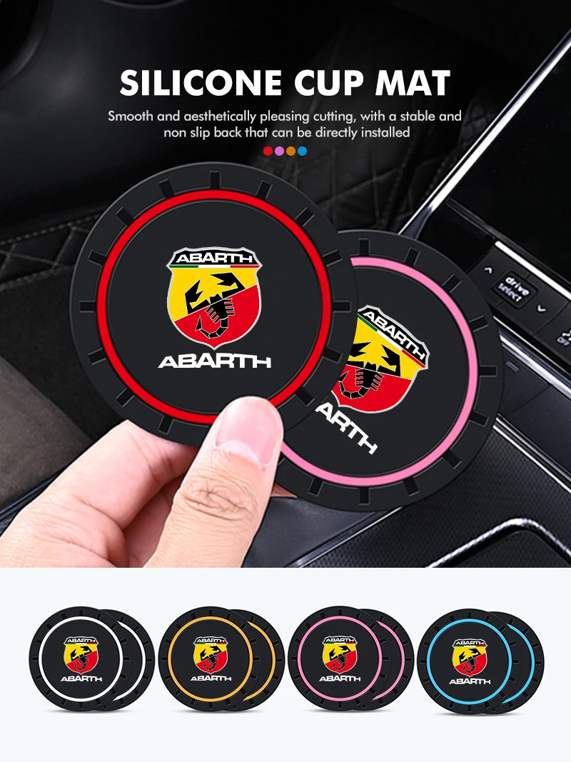 Dessous de verre en Gel de silice pour voiture, 2 pièces, support de verre d'eau, tapis antidérapant pour Abarth Fiat Grande Punto Tipo Stilo Ducato Palio 500x