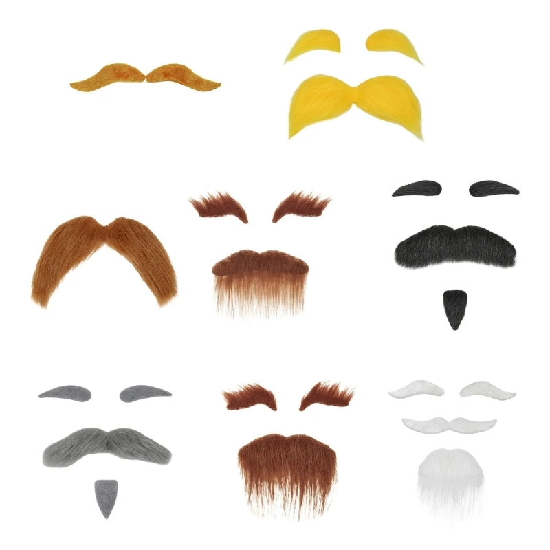 N0PE 3Set Fake Beard Mustache and Eyebrows Novelties Realistic False Facials Hair Cosplay Halloween Costume Accessories