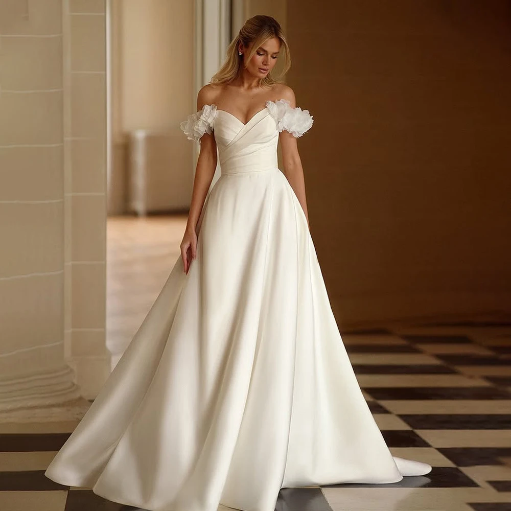 

Elegant A-Line Wedding Dress Sweep Train Bridal Gowns Customized Bride Dresses For Wedding vestido de noiva