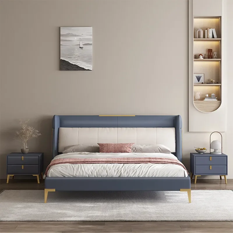 for Wabi Sand Wind Italian Minimalist Diamond Leather Bed Soft Package Light Luxury Modern Simple Double Master Bedroom