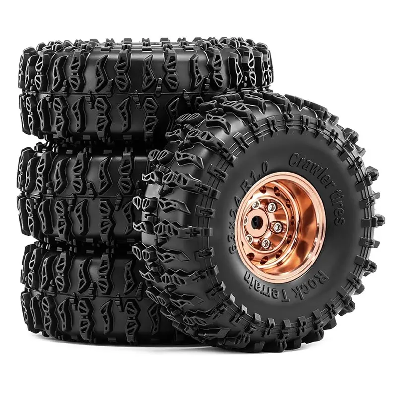 B05C-Rubber Tires And 1.0 Inch Beadlock Wheel For 1/18 Traxxas TRX4M For 1/24 Axial SCX24 AX24 FCX24 RC Cralwer Crawler Brown