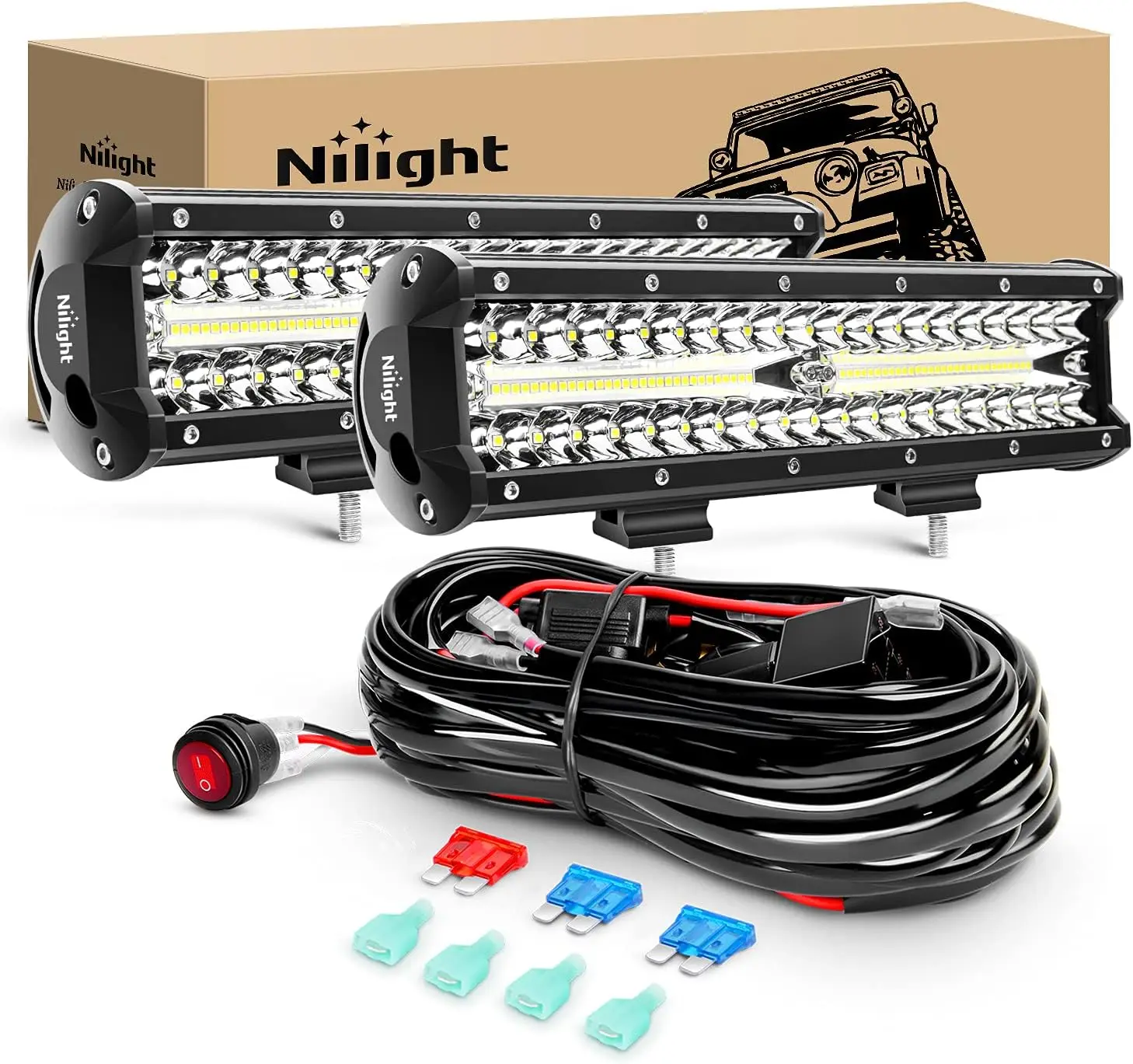 

12-Inch 300W LED Light Bar Combo, Flood Spot Beam, Wiring Harness Kit for Trucks ATV UTV SUV