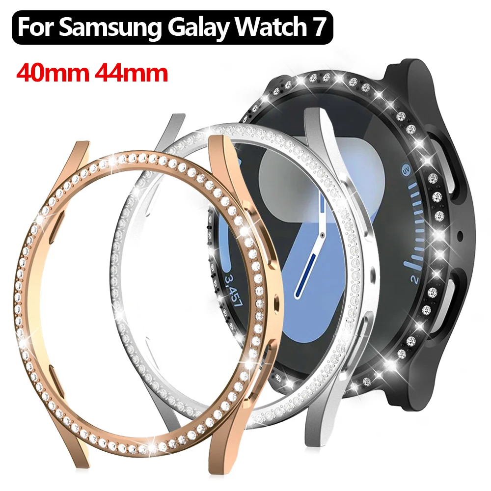 Watch Case for Samsung Galaxy Watch 7 40mm 44mm with Diamonds Protector Case Cover Resistant Shock PC Shell