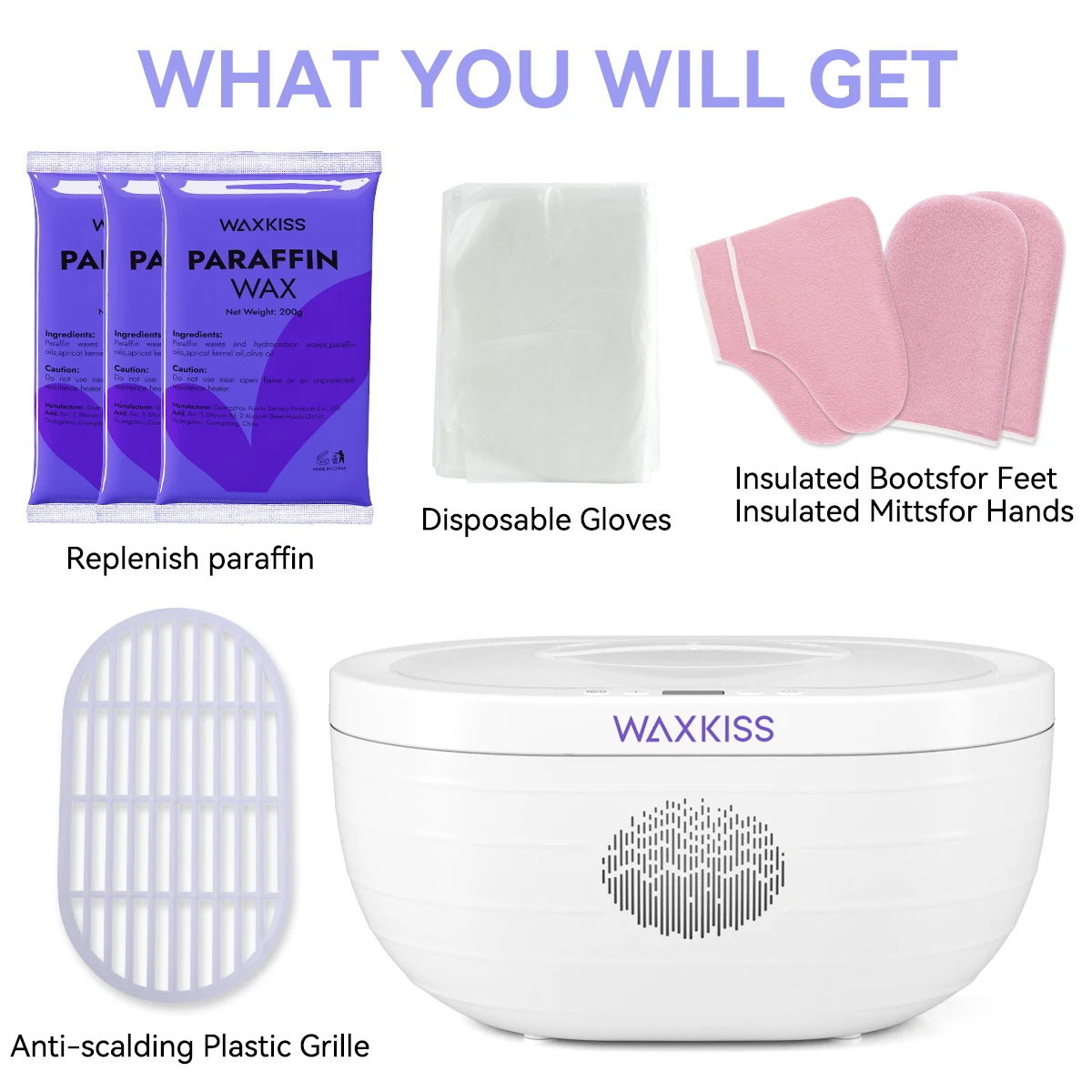 WAXKISS 3000ml Paraffin Wax Heater Kit, Large Capacity Hand & Foot Care Machine, Temperature & Timer Modes, Constant Temp Heating, Nourishing & Moisturizing, Home Salon Paraffin Bath, Gift for Beauty Lovers, Parents & Elders (White)