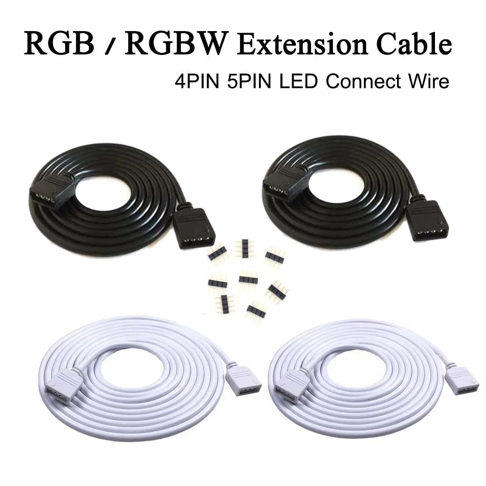 

4Pin 5Pin DC12V Extension Power Cable White Black 0.3m 1m 2m 3m 5m 10m RGB RGBW LED Connector Wire For 2835 5050 Led Strip Light